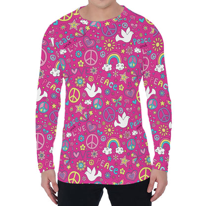 Girly Peace Sign And Love Pattern Print Men's Long Sleeve T-Shirt
