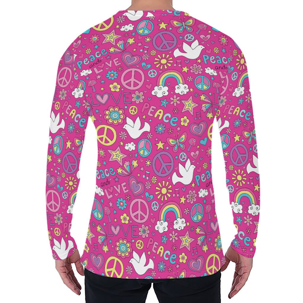 Girly Peace Sign And Love Pattern Print Men's Long Sleeve T-Shirt