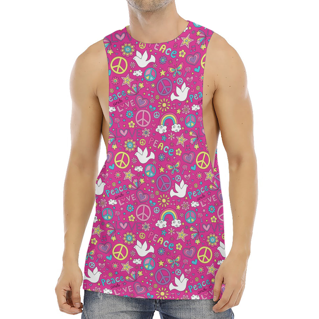 Girly Peace Sign And Love Pattern Print Men's Muscle Tank Top
