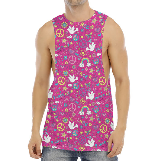 Girly Peace Sign And Love Pattern Print Men's Muscle Tank Top