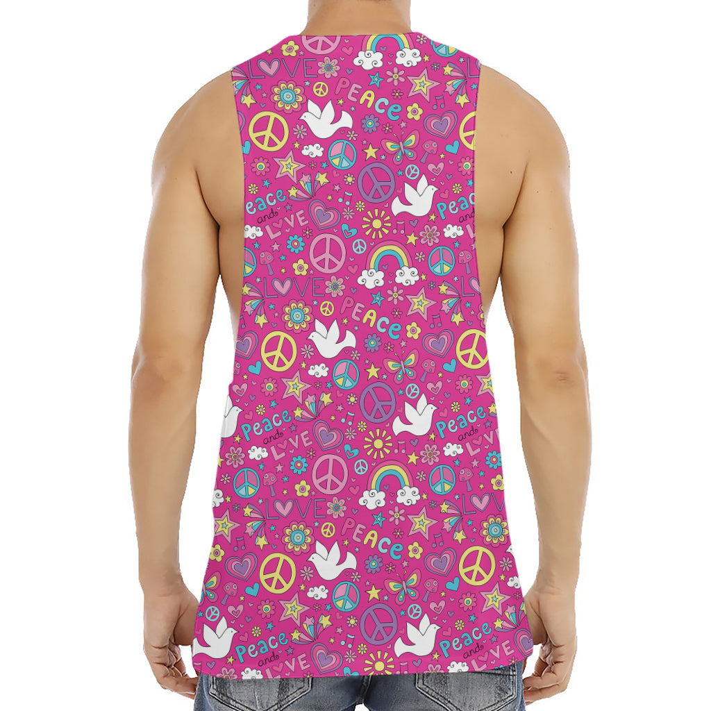 Girly Peace Sign And Love Pattern Print Men's Muscle Tank Top