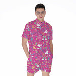 Girly Peace Sign And Love Pattern Print Men's Rompers