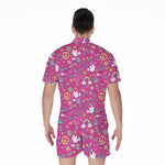 Girly Peace Sign And Love Pattern Print Men's Rompers