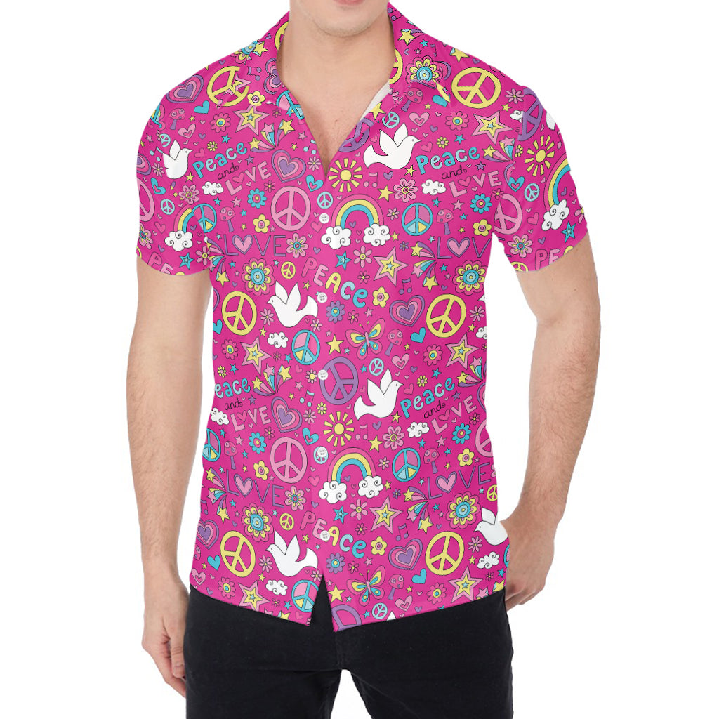 Girly Peace Sign And Love Pattern Print Men's Shirt