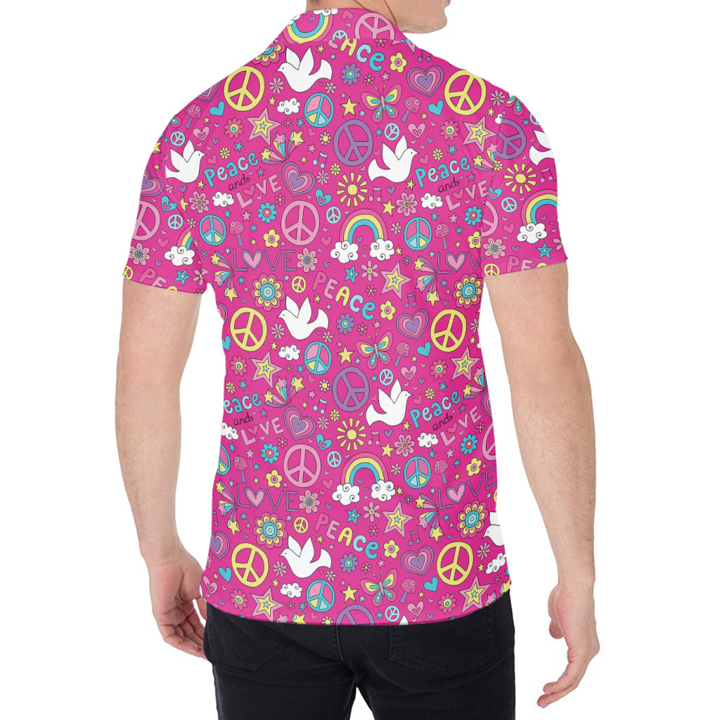 Girly Peace Sign And Love Pattern Print Men's Shirt