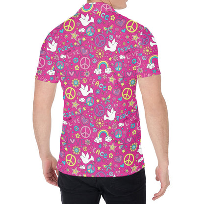 Girly Peace Sign And Love Pattern Print Men's Shirt
