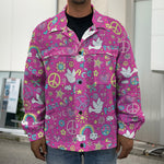 Girly Peace Sign And Love Pattern Print Men's Shirt Jacket