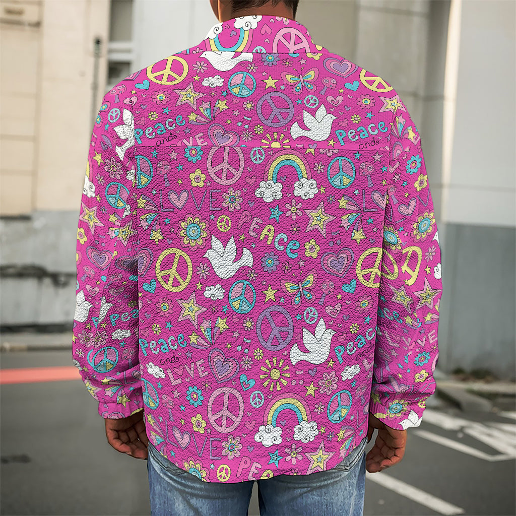 Girly Peace Sign And Love Pattern Print Men's Shirt Jacket