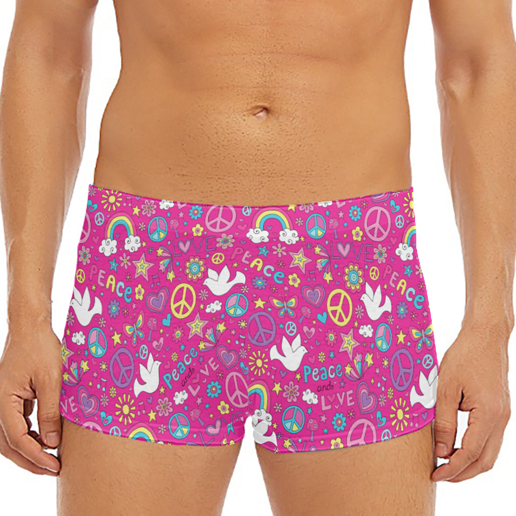 Girly Peace Sign And Love Pattern Print Men's Short Boxer Briefs