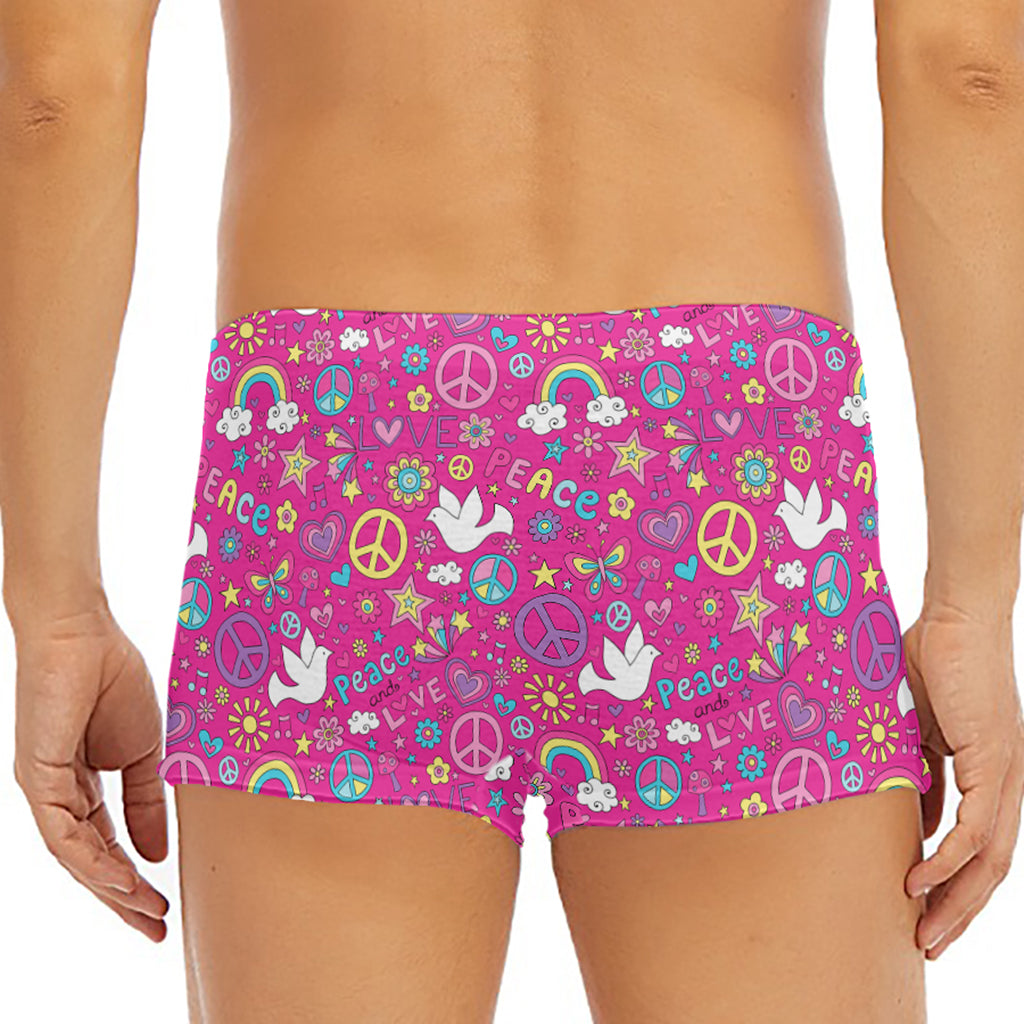 Girly Peace Sign And Love Pattern Print Men's Short Boxer Briefs