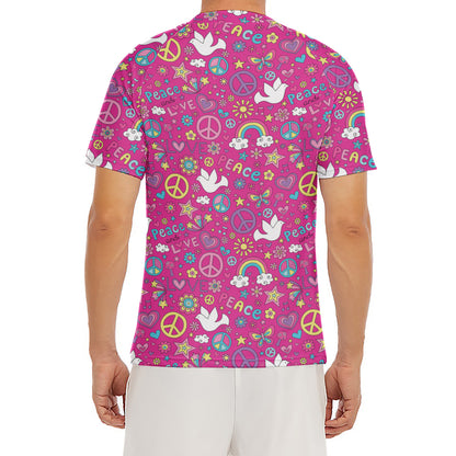 Girly Peace Sign And Love Pattern Print Men's Short Sleeve Rash Guard