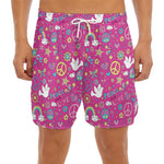 Girly Peace Sign And Love Pattern Print Men's Split Running Shorts