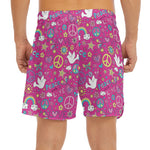 Girly Peace Sign And Love Pattern Print Men's Split Running Shorts