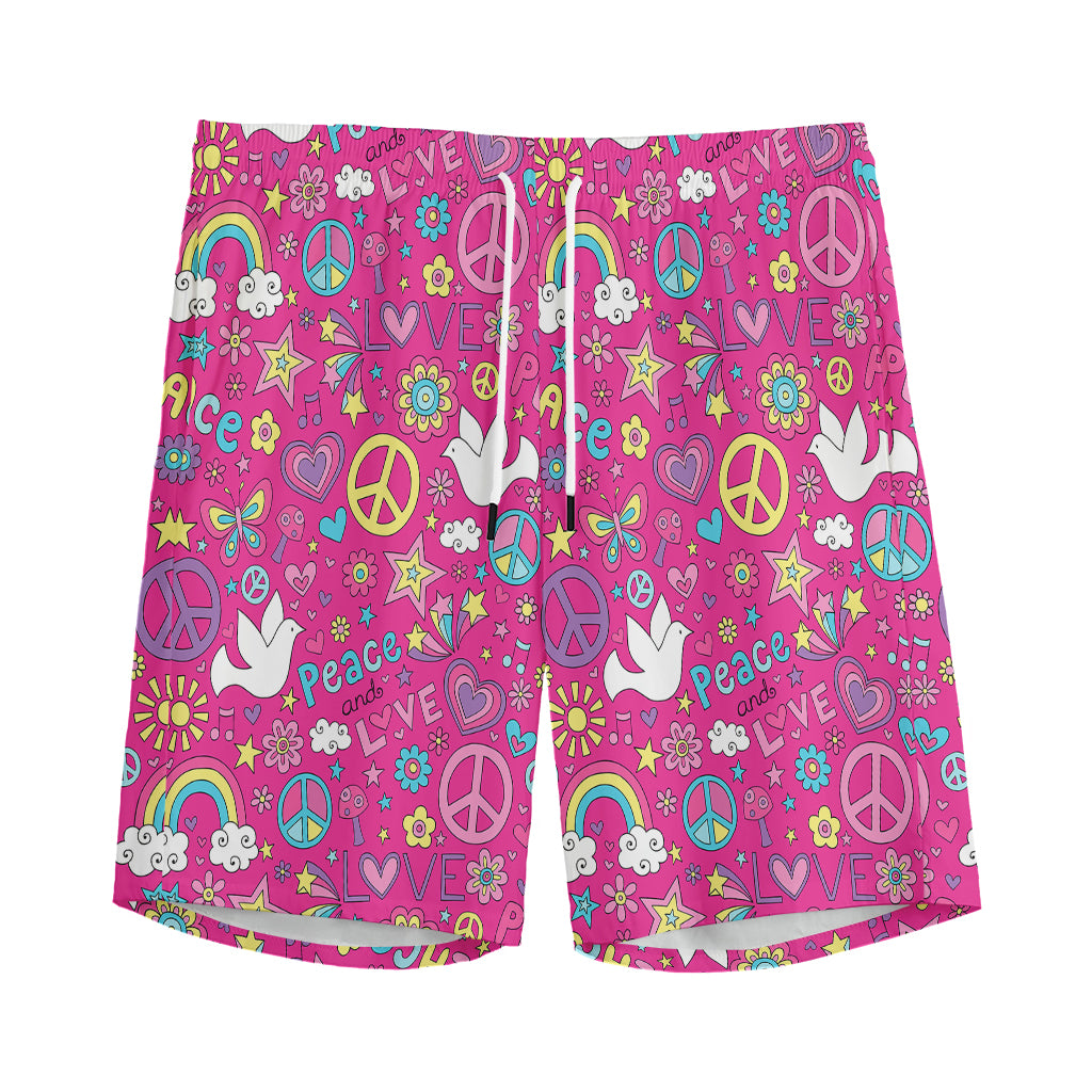 Girly Peace Sign And Love Pattern Print Men's Sports Shorts