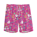Girly Peace Sign And Love Pattern Print Men's Sports Shorts