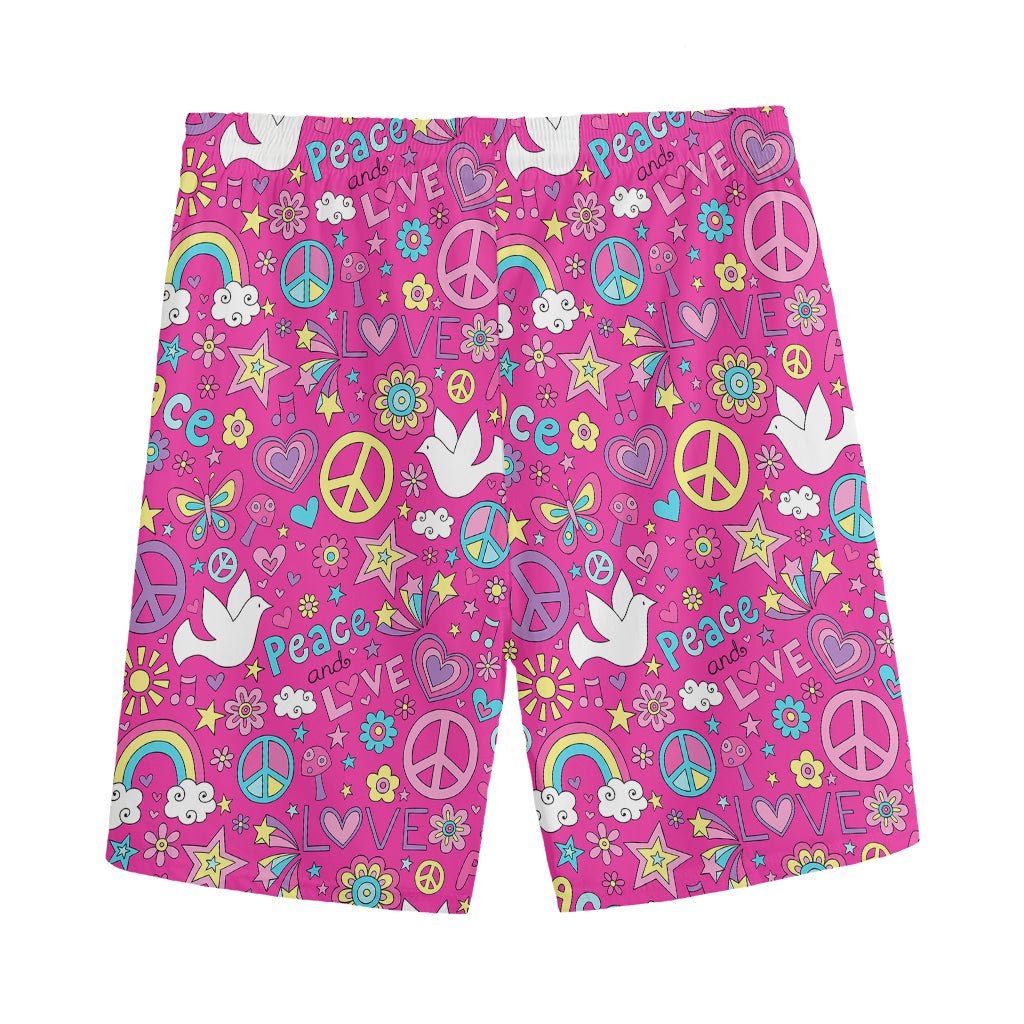 Girly Peace Sign And Love Pattern Print Men's Sports Shorts