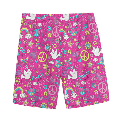 Girly Peace Sign And Love Pattern Print Men's Sports Shorts