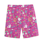 Girly Peace Sign And Love Pattern Print Men's Sports Shorts