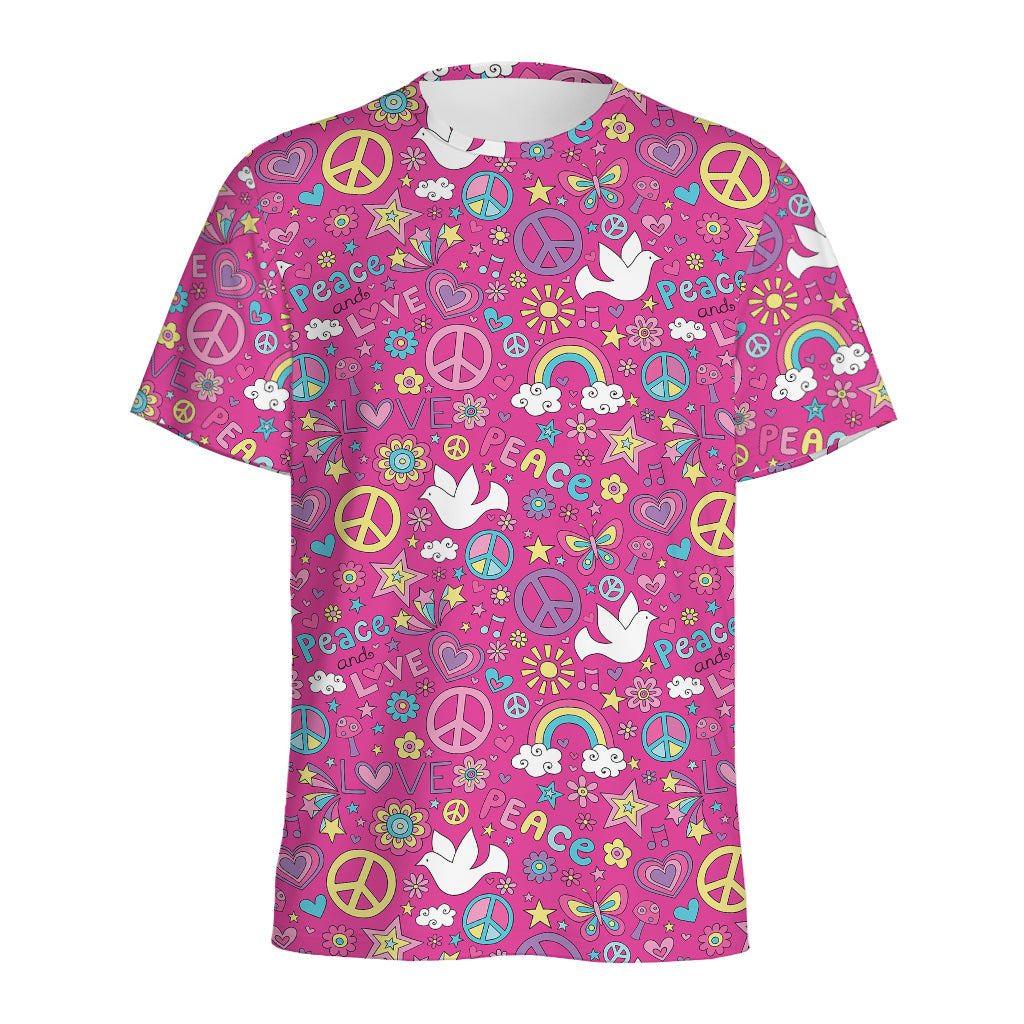 Girly Peace Sign And Love Pattern Print Men's Sports T-Shirt