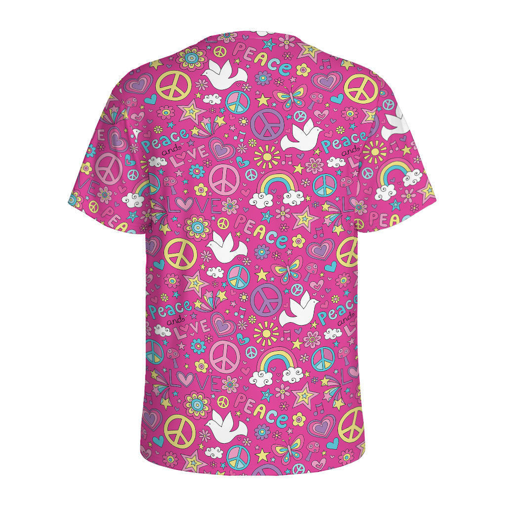Girly Peace Sign And Love Pattern Print Men's Sports T-Shirt