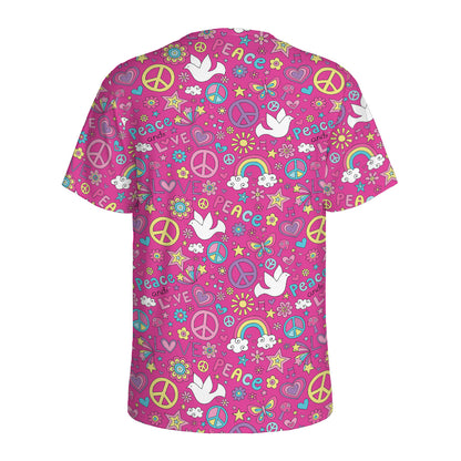 Girly Peace Sign And Love Pattern Print Men's Sports T-Shirt