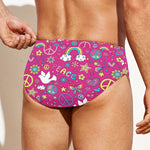 Girly Peace Sign And Love Pattern Print Men's Swim Briefs