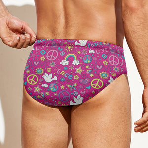 Girly Peace Sign And Love Pattern Print Men's Swim Briefs