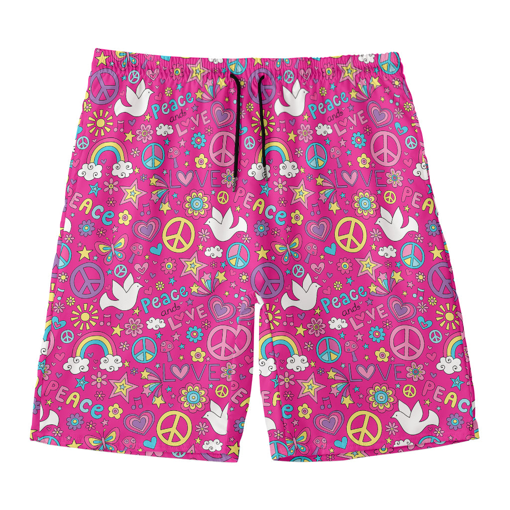 Girly Peace Sign And Love Pattern Print Men's Swim Trunks