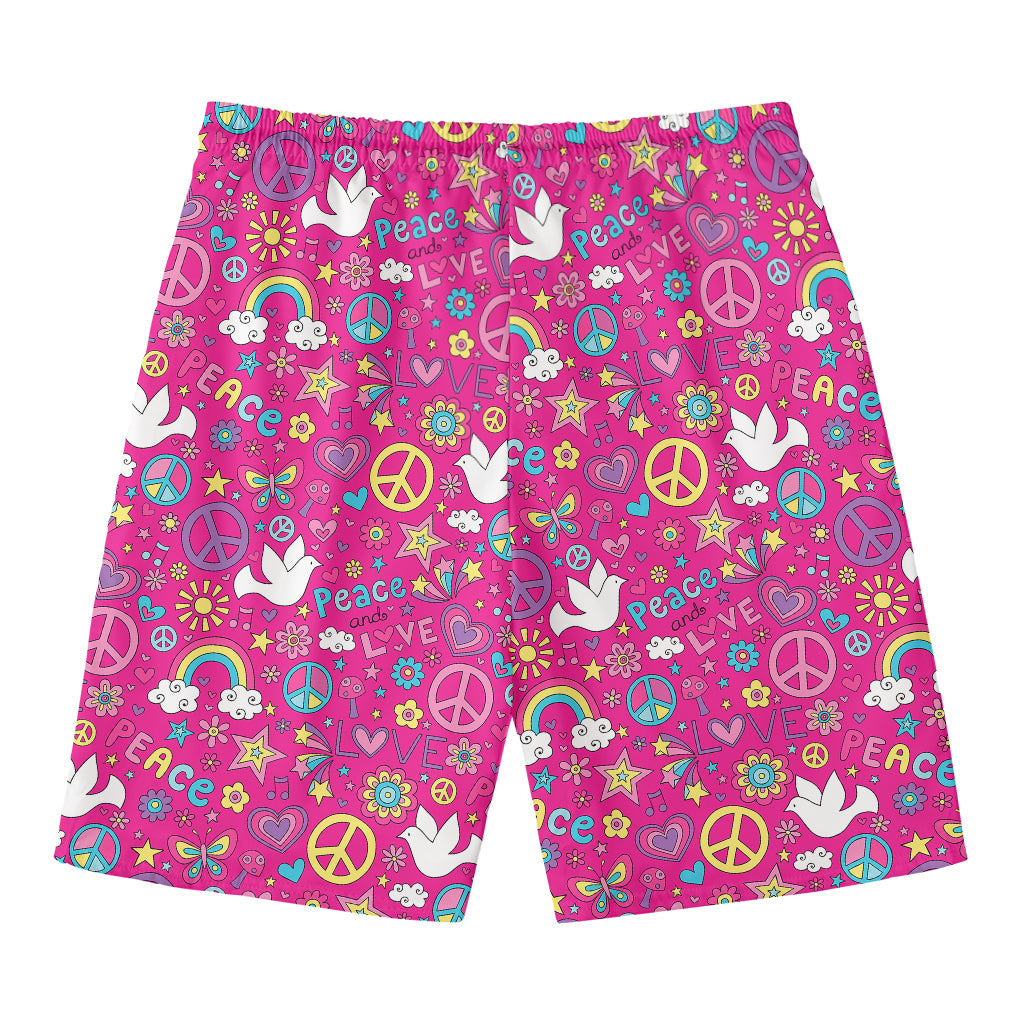 Girly Peace Sign And Love Pattern Print Men's Swim Trunks