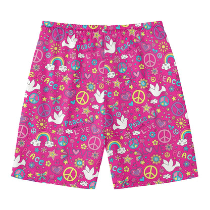 Girly Peace Sign And Love Pattern Print Men's Swim Trunks