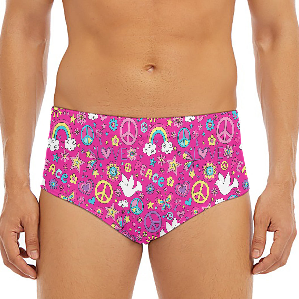 Girly Peace Sign And Love Pattern Print Men's Triangle Swim Briefs