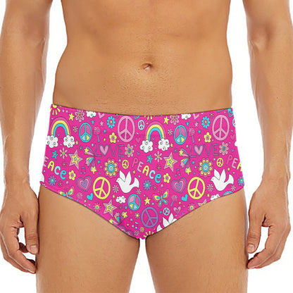 Girly Peace Sign And Love Pattern Print Men's Triangle Swim Briefs