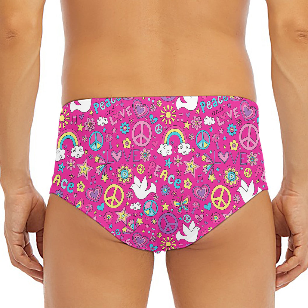 Girly Peace Sign And Love Pattern Print Men's Triangle Swim Briefs