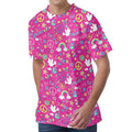 Girly Peace Sign And Love Pattern Print Men's Velvet T-Shirt