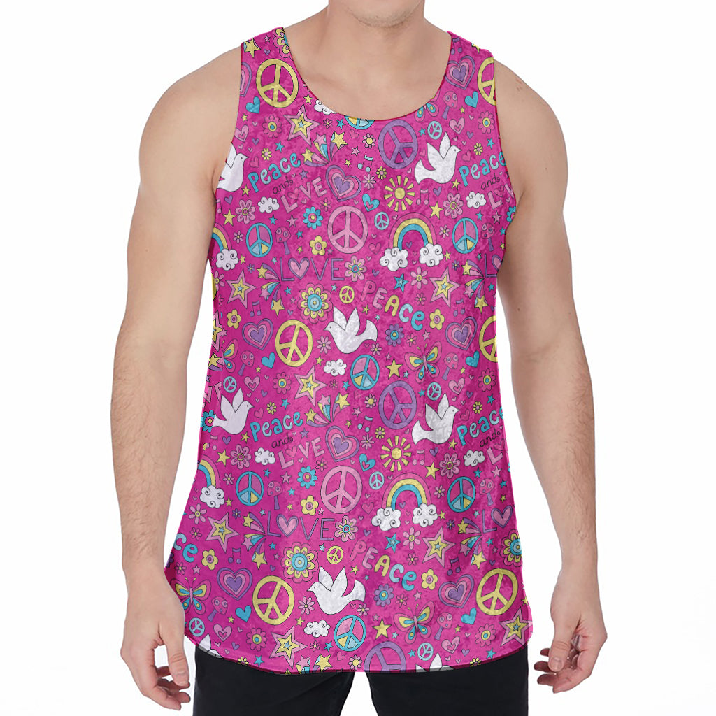 Girly Peace Sign And Love Pattern Print Men's Velvet Tank Top