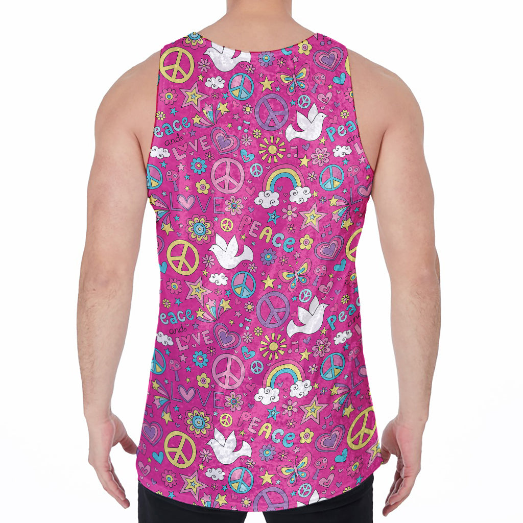 Girly Peace Sign And Love Pattern Print Men's Velvet Tank Top