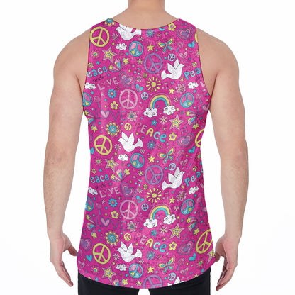 Girly Peace Sign And Love Pattern Print Men's Velvet Tank Top