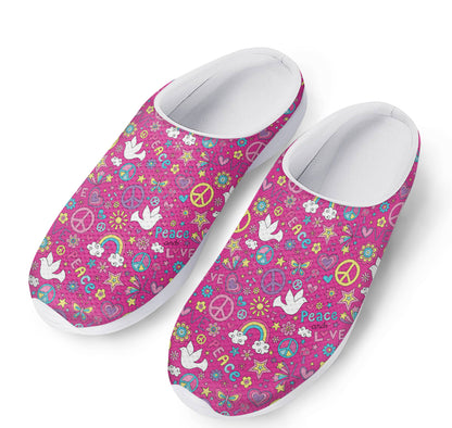 Girly Peace Sign And Love Pattern Print Mesh Casual Shoes