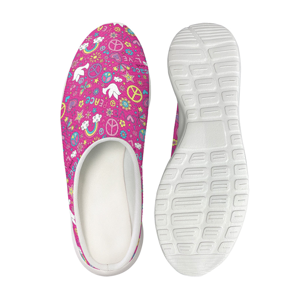 Girly Peace Sign And Love Pattern Print Mesh Casual Shoes