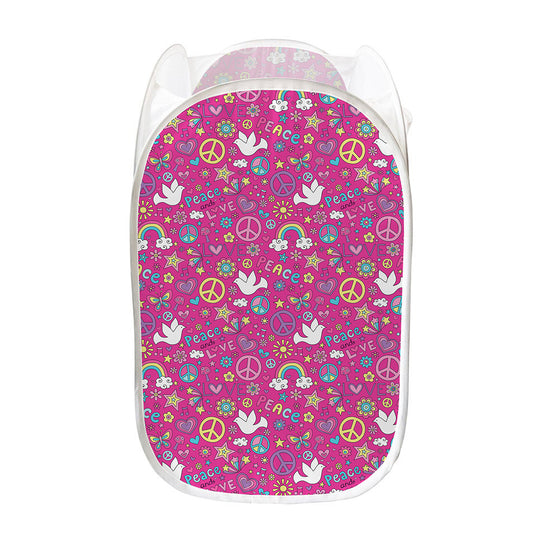 Girly Peace Sign And Love Pattern Print Mesh Laundry Hamper
