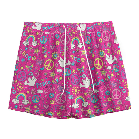 Girly Peace Sign And Love Pattern Print Mesh Shorts