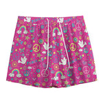 Girly Peace Sign And Love Pattern Print Mesh Shorts