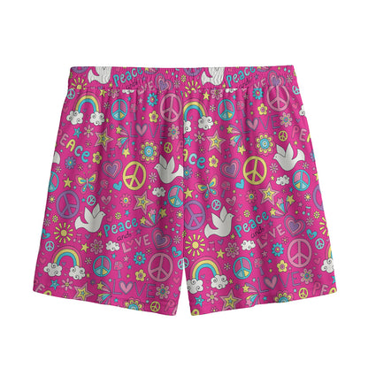 Girly Peace Sign And Love Pattern Print Mesh Shorts