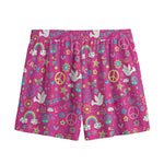 Girly Peace Sign And Love Pattern Print Mesh Shorts