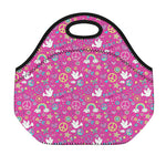 Girly Peace Sign And Love Pattern Print Neoprene Lunch Bag