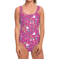 Girly Peace Sign And Love Pattern Print One Piece Swimsuit