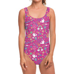 Girly Peace Sign And Love Pattern Print One Piece Swimsuit