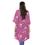 Girly Peace Sign And Love Pattern Print Open Front Beach Cover Up