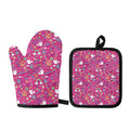 Girly Peace Sign And Love Pattern Print Oven Mitt And Pot Holder Set