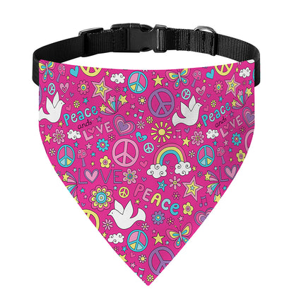 Girly Peace Sign And Love Pattern Print Over The Collar Dog Bandana